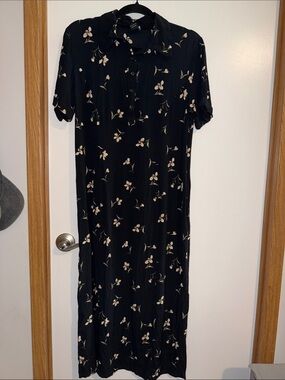 New York & Company Black Maxi Dress with Cream Floral Print